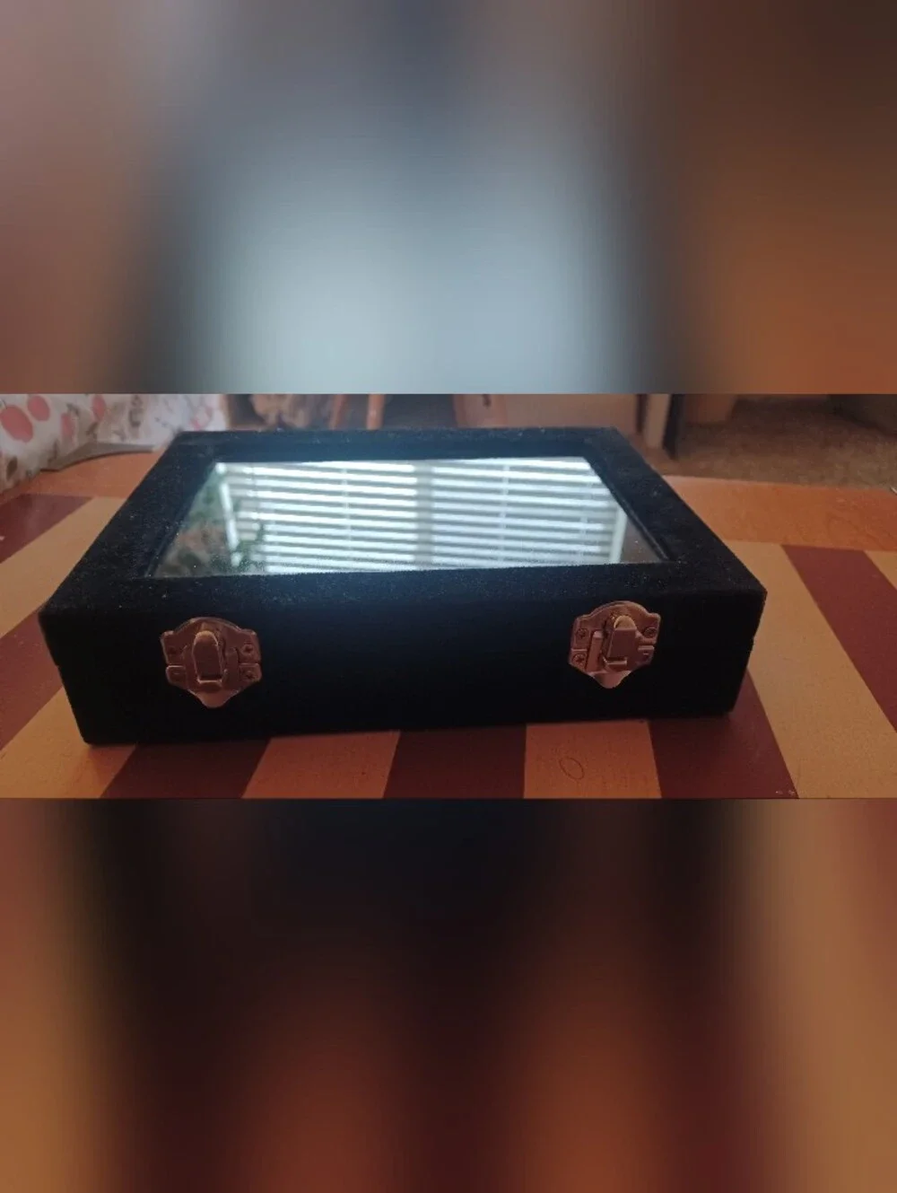 2 Black Velvet Jewelry Box with Glass and Silver Hardware